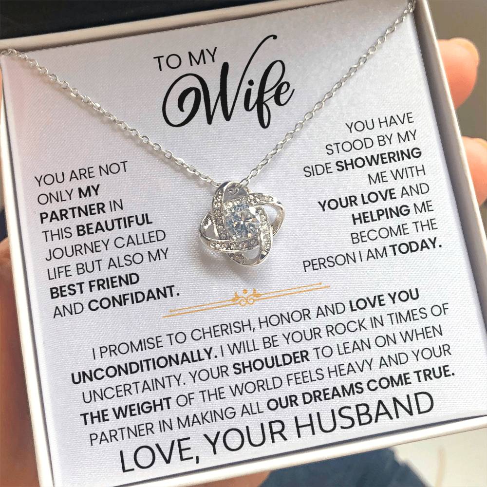 Gift For Wife "I Love You Unconditionally" Gold Knot Necklace