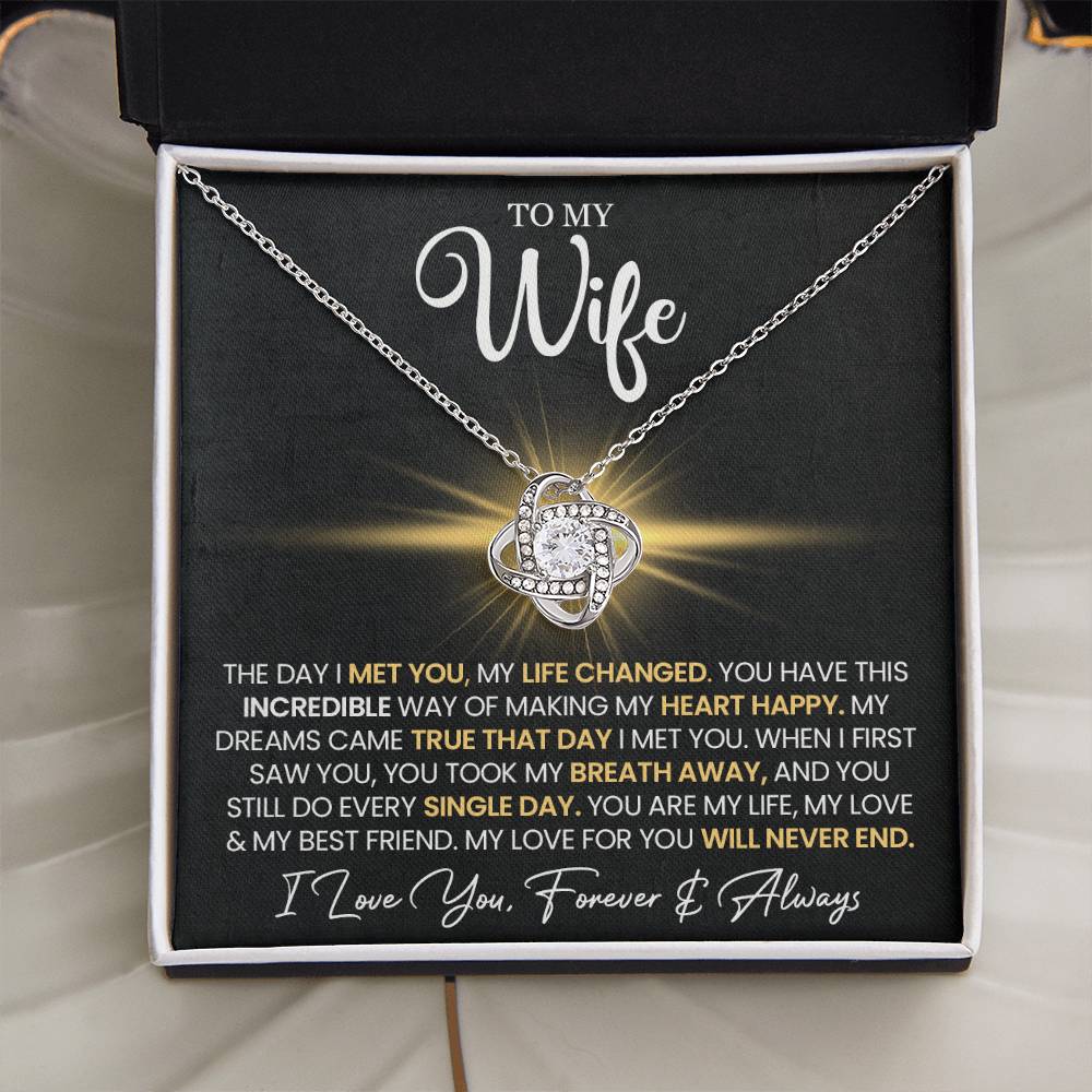 To My Wife "You Make My Heart Happy" Love Knot Necklace