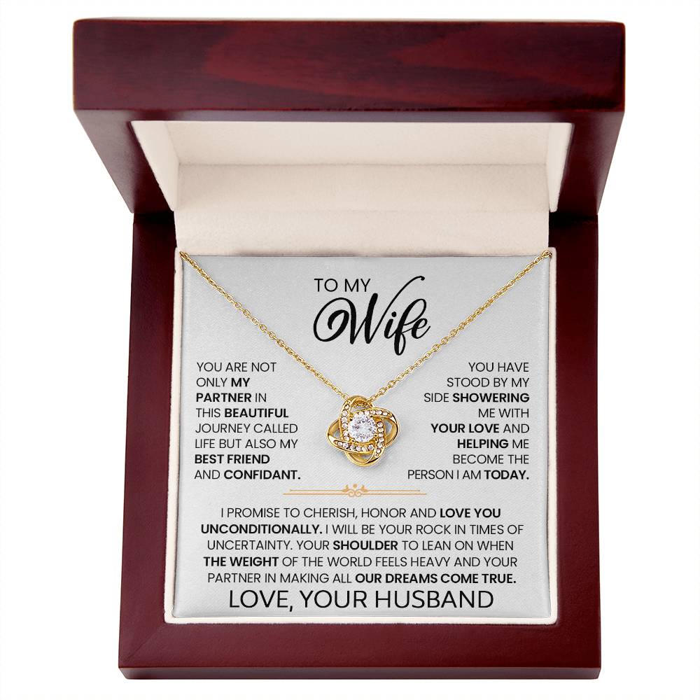 Gift For Wife "I Love You Unconditionally" Gold Knot Necklace