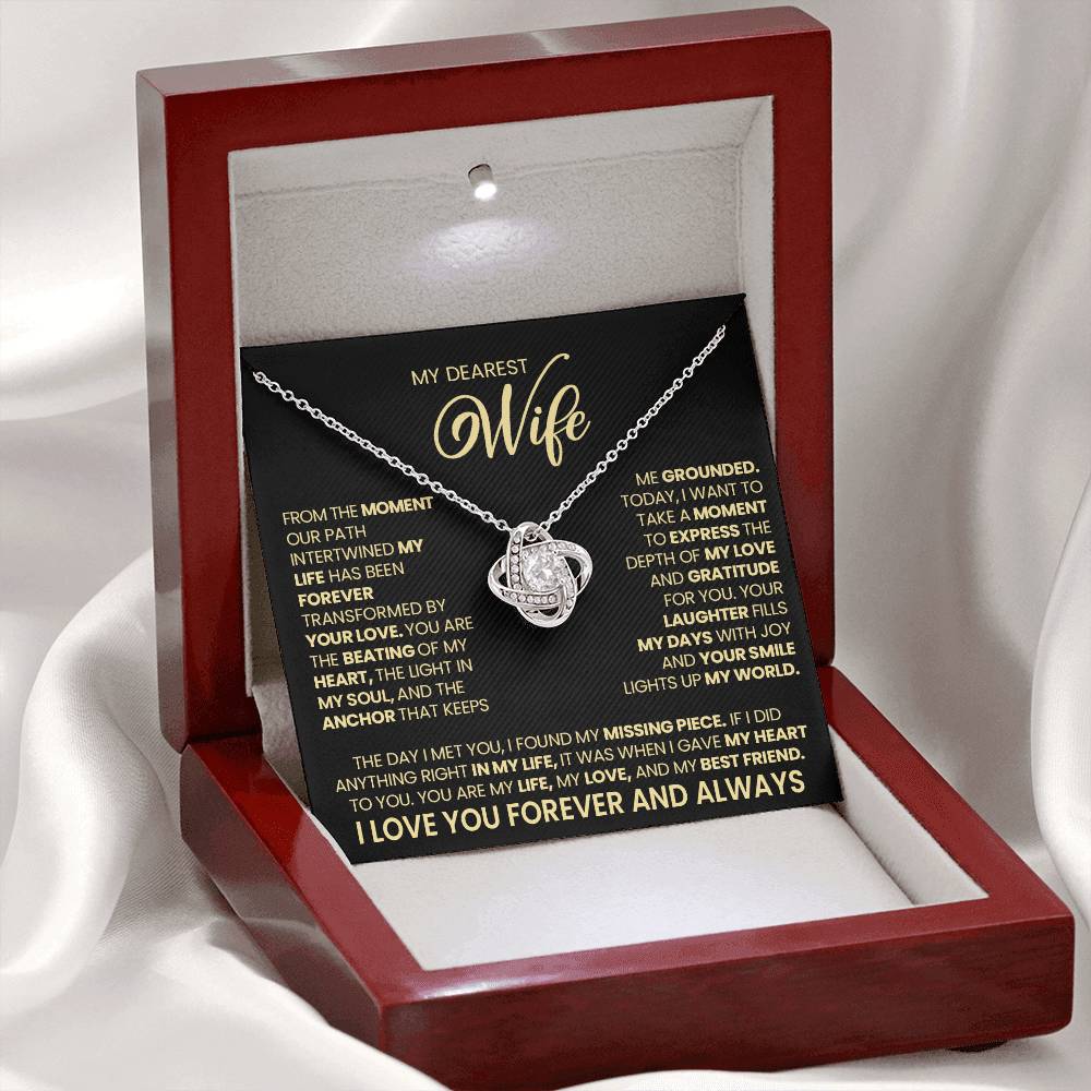 Gift For Wife "Your Love Light Up My World" Gold Knot Necklace