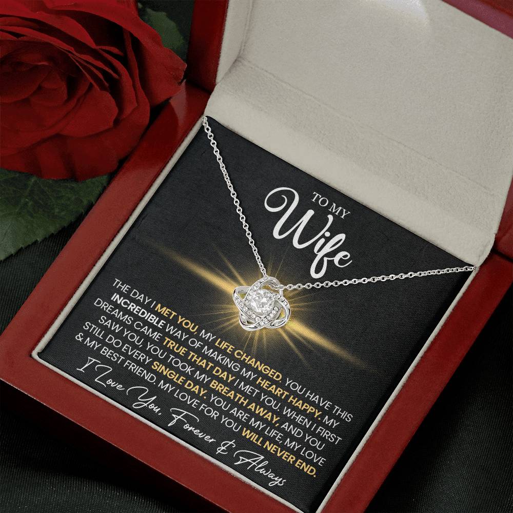 To My Wife "You Make My Heart Happy" Love Knot Necklace