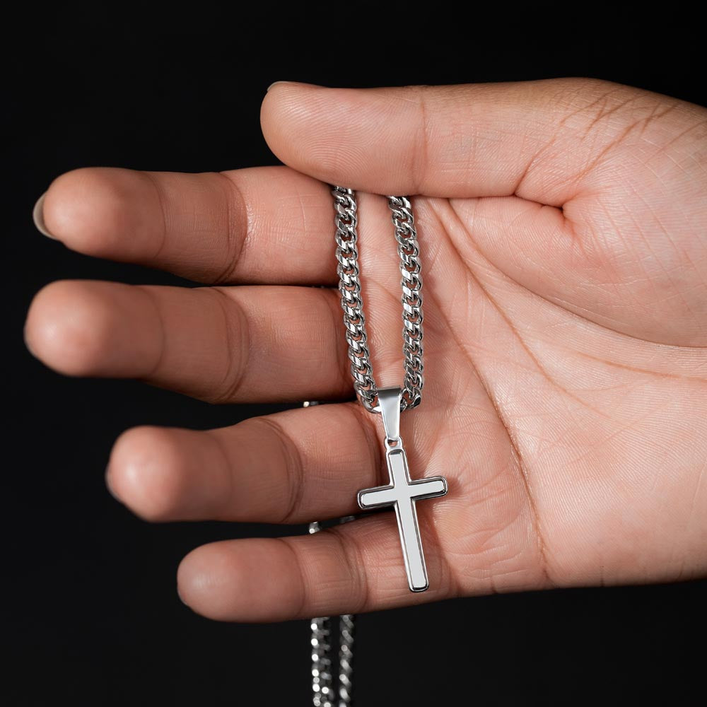 To My Son From Dad | Never Forget I Love You | Cuban Link Chain with Artisan Cross