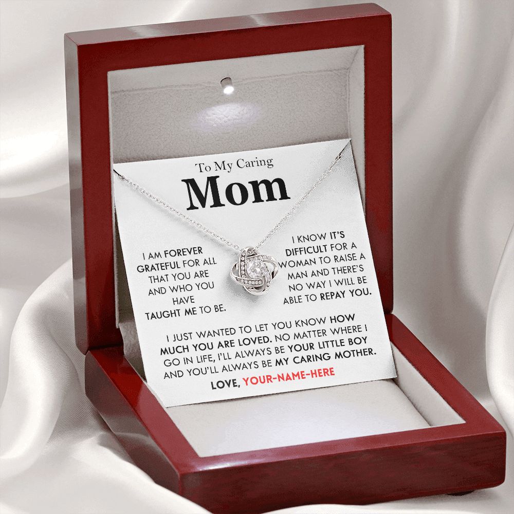 To My Caring Mom - Personalized - Love Knot Necklace M501