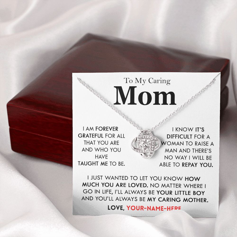 To My Caring Mom - Personalized - Love Knot Necklace M501