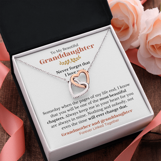 To My Granddaughter - Forever Linked Together - Interlocked Heart Necklace