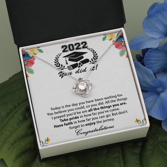You did it -  Graduation Love Knot Necklace