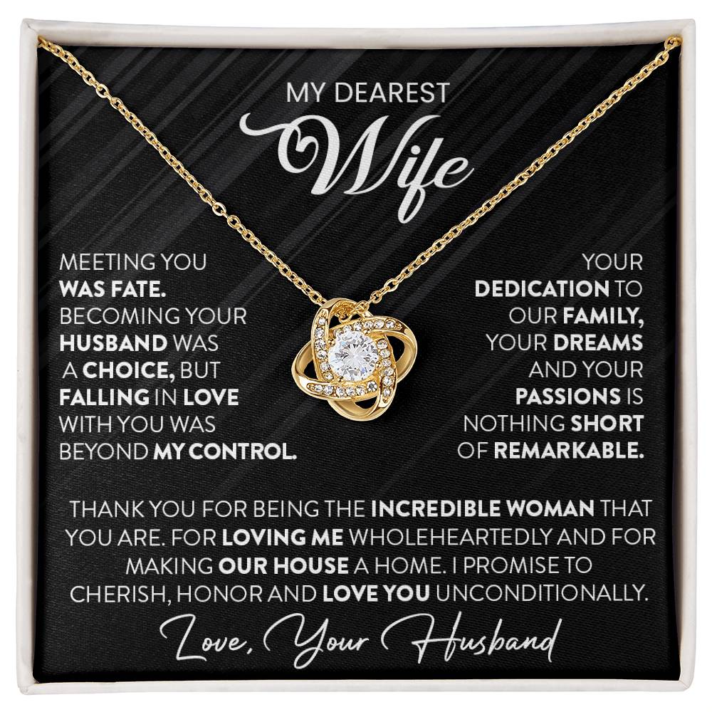 Gift For Wife "To My Dearest Wife" Gold Knot Necklace