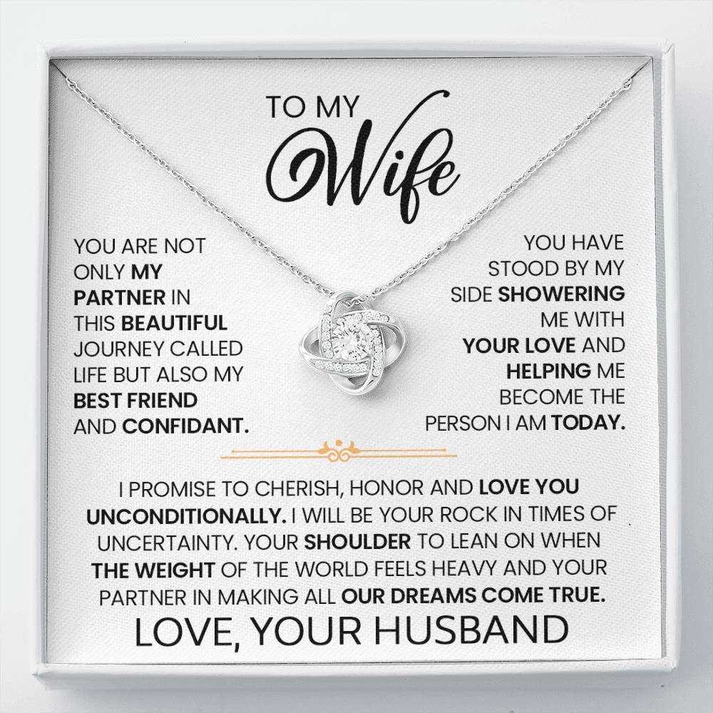 Gift For Wife "I Love You Unconditionally" Gold Knot Necklace