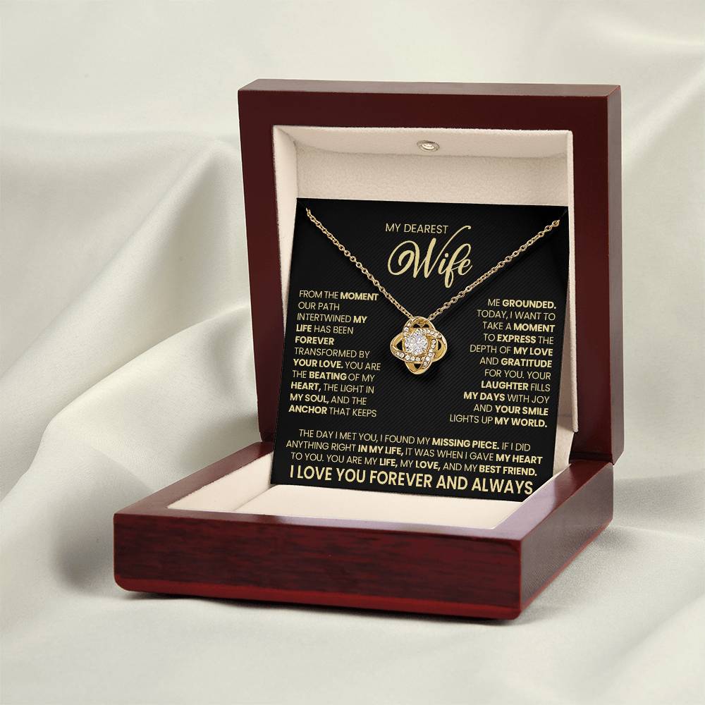 Gift For Wife "Your Love Light Up My World" Gold Knot Necklace