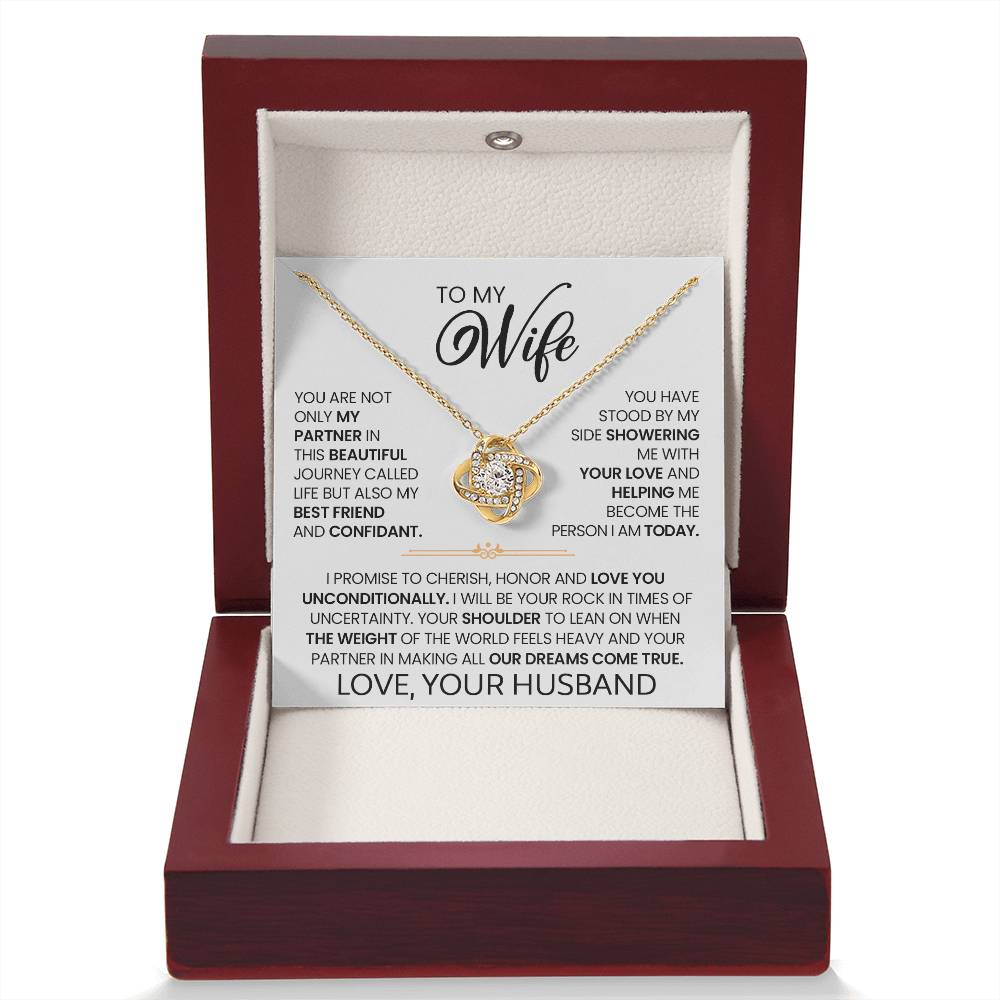 Gift For Wife "I Love You Unconditionally" Gold Knot Necklace