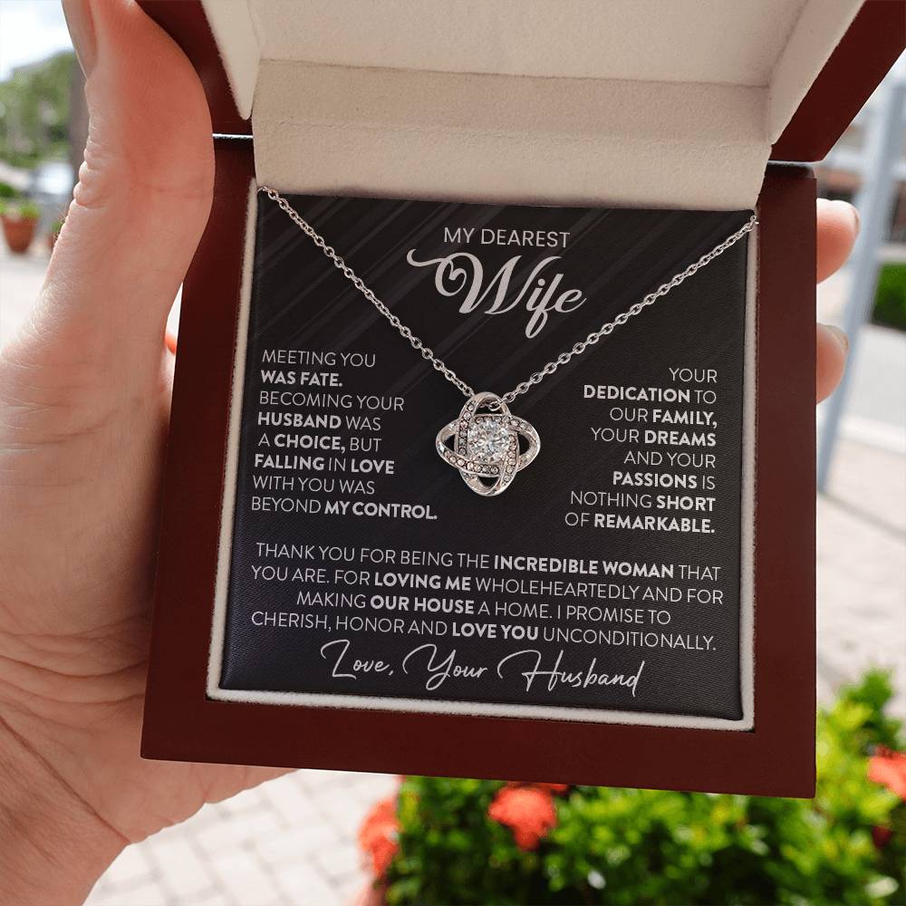 Gift For Wife "To My Dearest Wife" Gold Knot Necklace