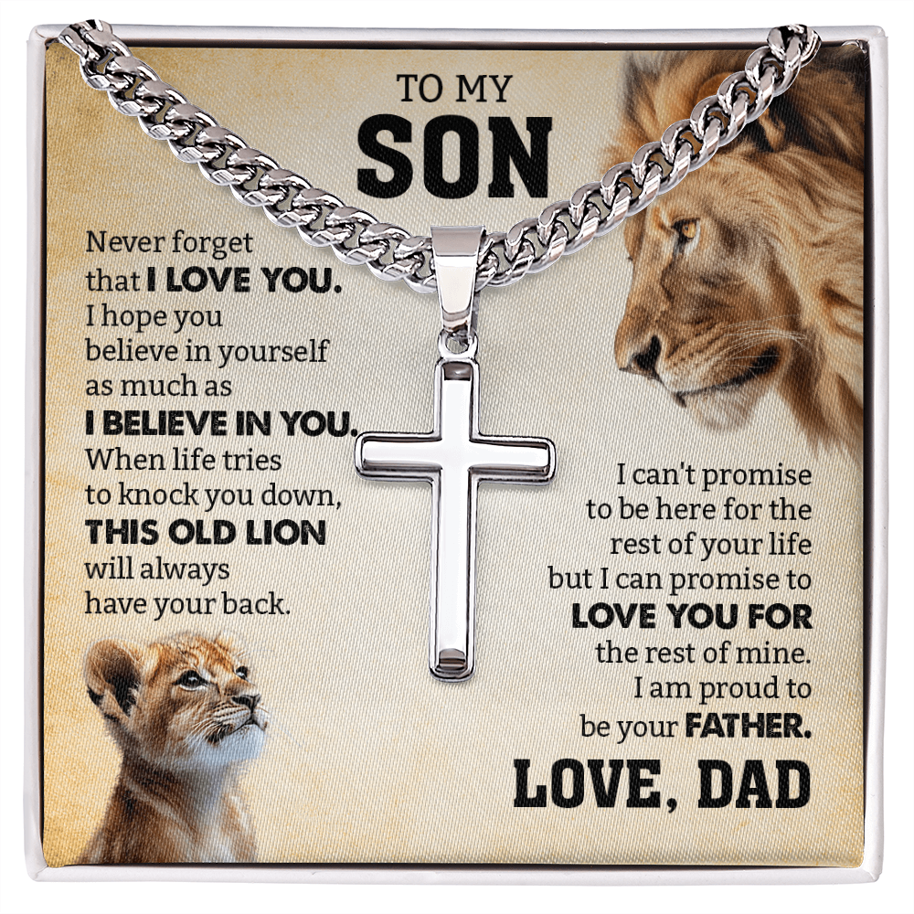 Gift For Son From Dad | Never Forget I Love You | Cuban Link Chain with Artisan Cross