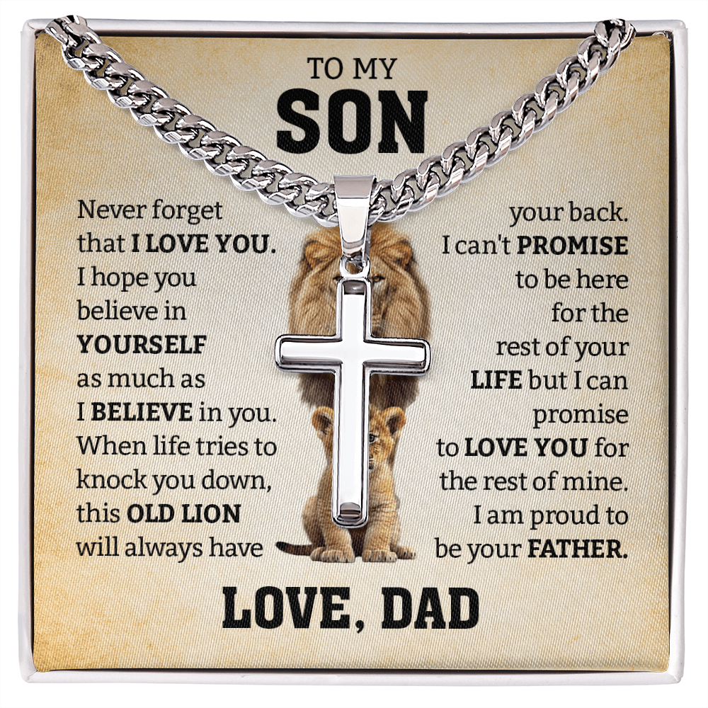 To My Son From Dad | Never Forget I Love You | Cuban Link Chain with Artisan Cross