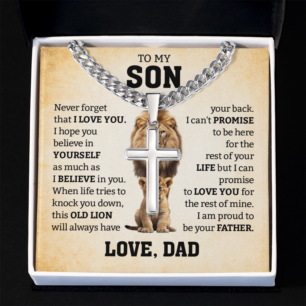 To My Son From Dad | Never Forget I Love You | Cuban Link Chain with Artisan Cross