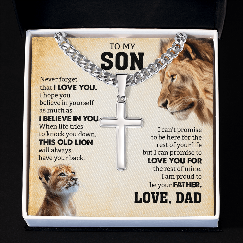 Gift For Son From Dad | Never Forget I Love You | Cuban Link Chain with Artisan Cross