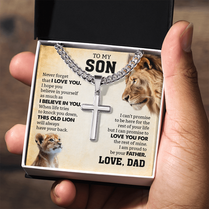 Gift For Son From Dad | Never Forget I Love You | Cuban Link Chain with Artisan Cross