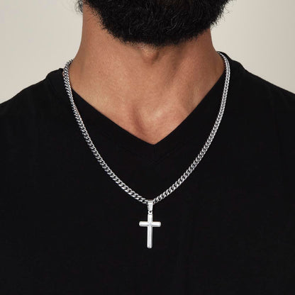 Gift For Son From Dad | Never Forget I Love You | Cuban Link Chain with Artisan Cross