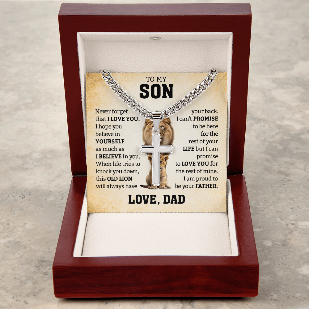 To My Son From Dad | Never Forget I Love You | Cuban Link Chain with Artisan Cross