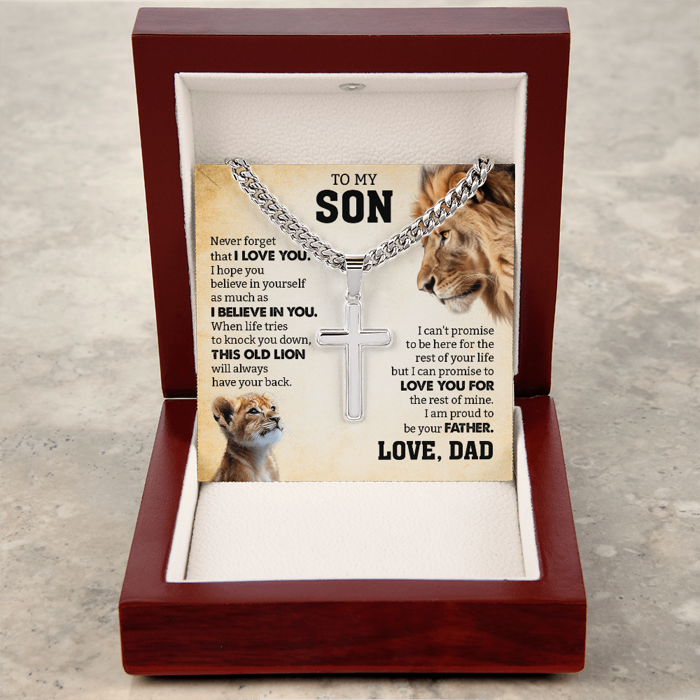 Gift For Son From Dad | Never Forget I Love You | Cuban Link Chain with Artisan Cross