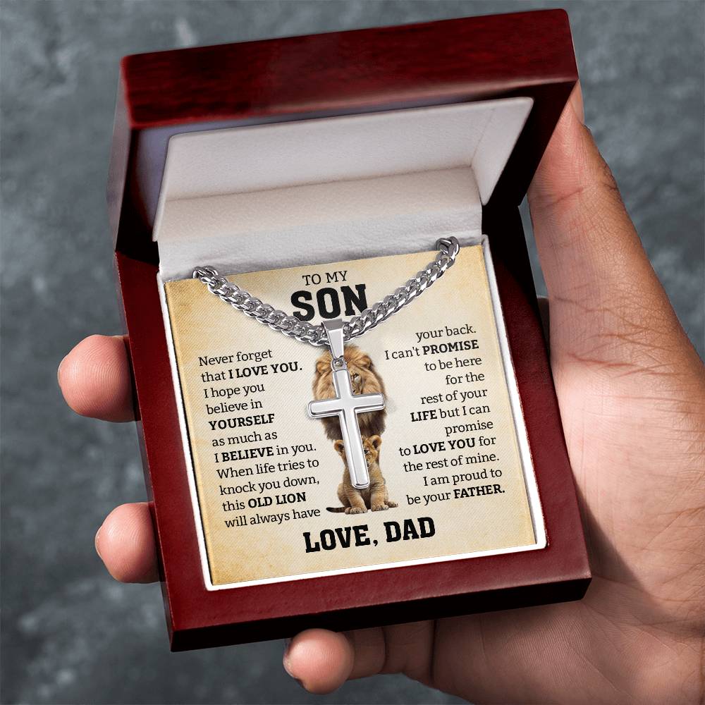 To My Son From Dad | Never Forget I Love You | Cuban Link Chain with Artisan Cross