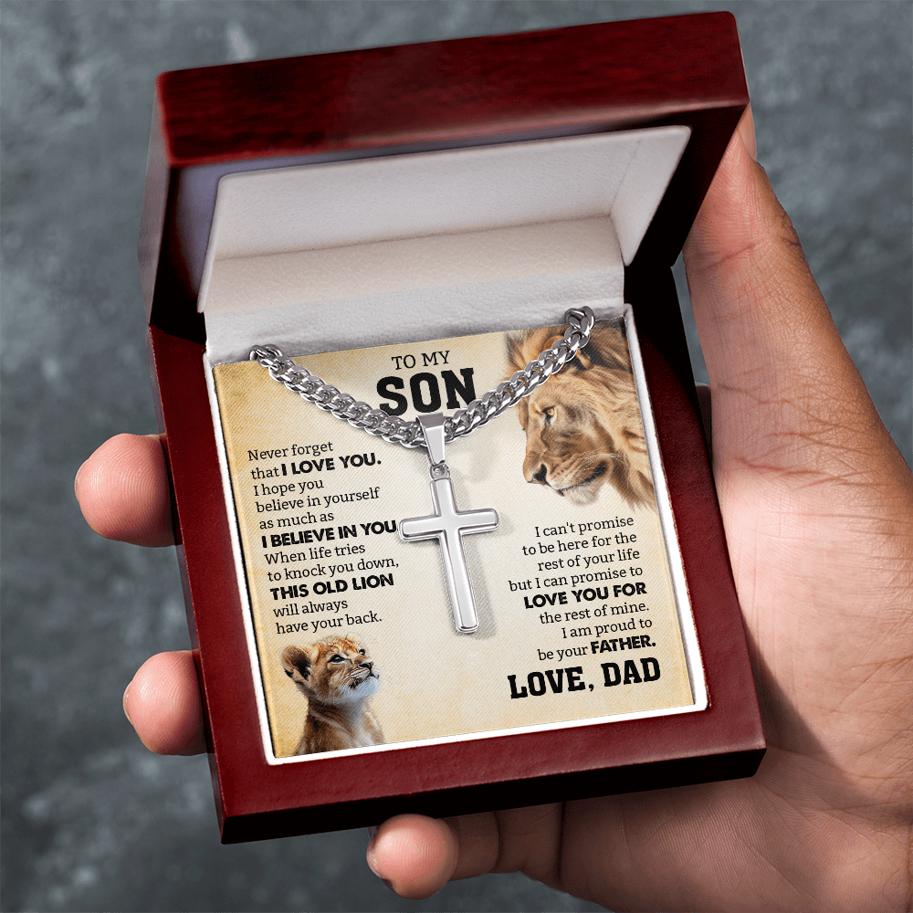 Gift For Son From Dad | Never Forget I Love You | Cuban Link Chain with Artisan Cross