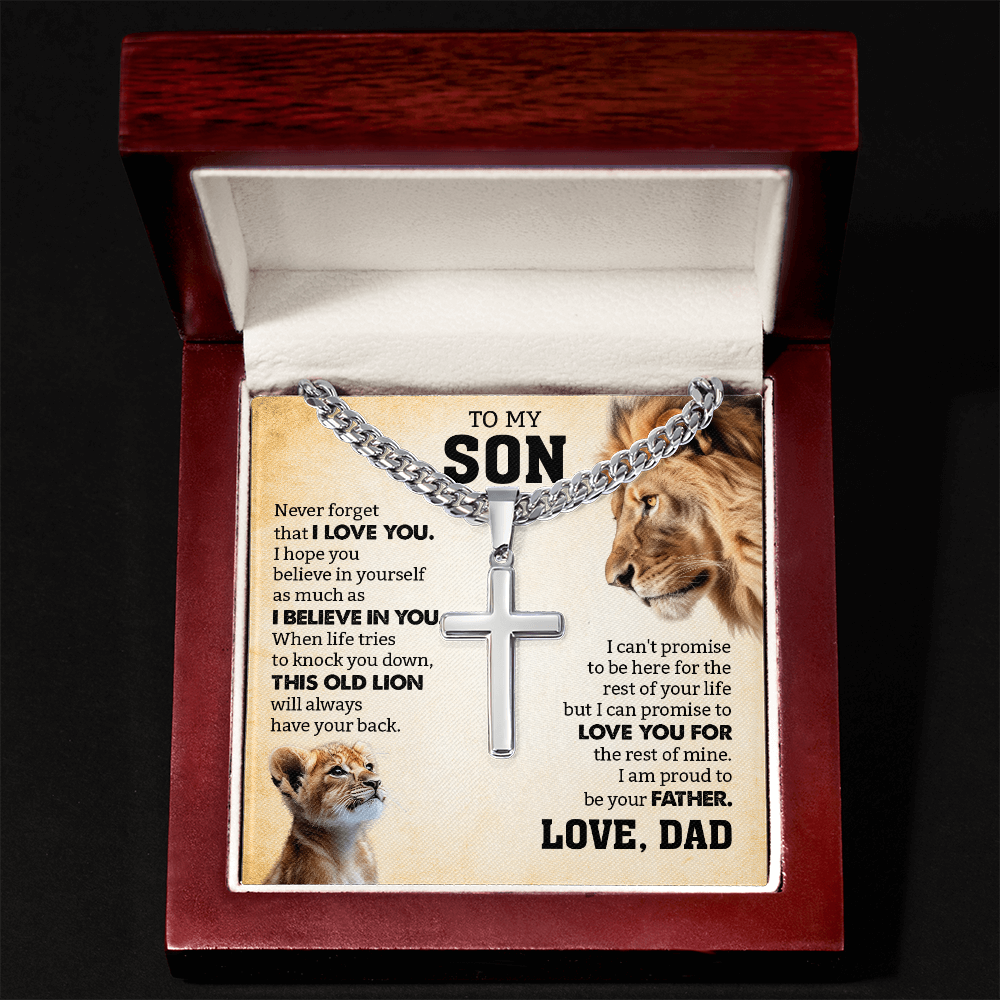 Gift For Son From Dad | Never Forget I Love You | Cuban Link Chain with Artisan Cross