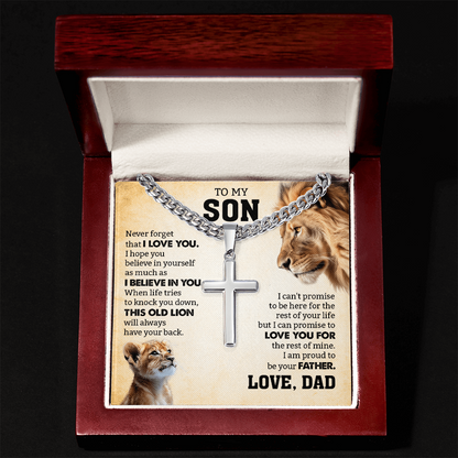 Gift For Son From Dad | Never Forget I Love You | Cuban Link Chain with Artisan Cross
