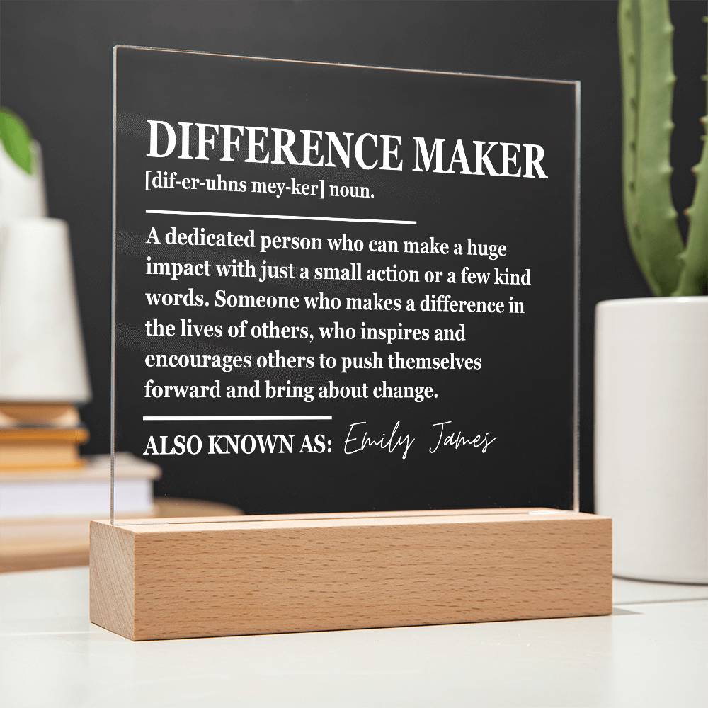 Personalized Difference Maker Plaque - Inspirational Gift