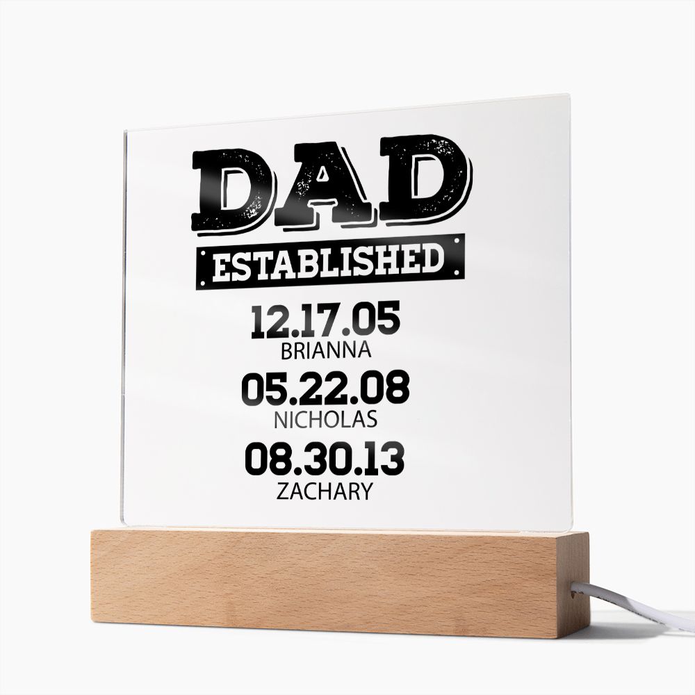 Dad Established Acrylic Plaque - Personalized - Father's Day Gift