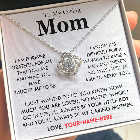 To My Caring Mom - Personalized - Love Knot Necklace M501