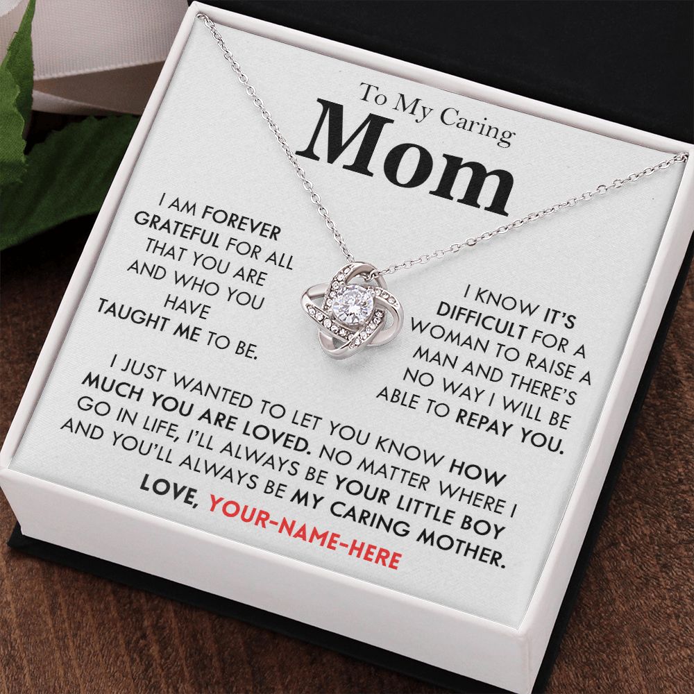 To My Caring Mom - Personalized - Love Knot Necklace M501